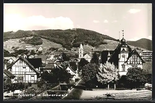 AK Bühlertal / Schwarzwald, Ortspartie mit Blick zur Kirche