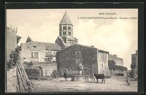 AK Saint-Saturnin, Fontaine et Eglise
