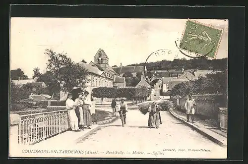 AK Coulonges-en-Tardenois, Pont Sully, Mairie, Eglise