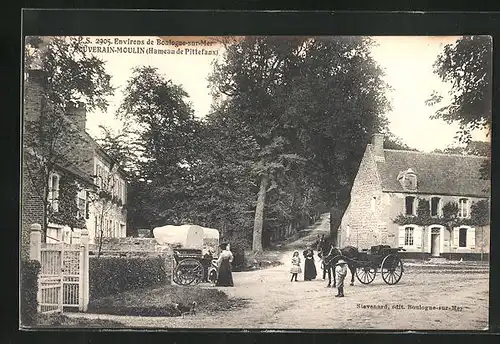 AK Moulin, Strassenpartie mit Pferdekutsche und Gebäudeansicht