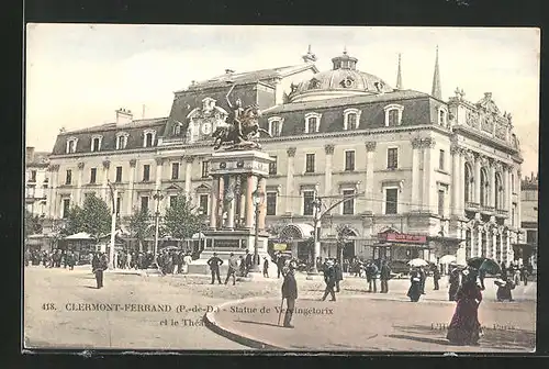 AK Clermont-Ferrand, Statue de Veringétorix et le Théâtre