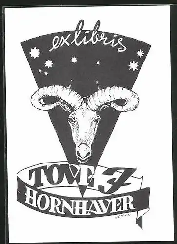 Exlibris Tove J. Hornhaver, Ziegenbock im Sternhimmel