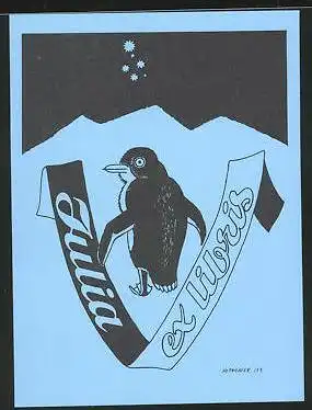 Exlibris Julia, Pinguin mit Sternenhimmel