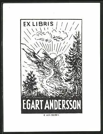 Exlibris Egart Andersson, Berg mit Sonnenaufgang