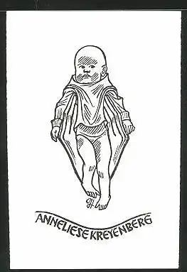 Exlibris Anneliese Kreyenberg, Baby mit Umhang