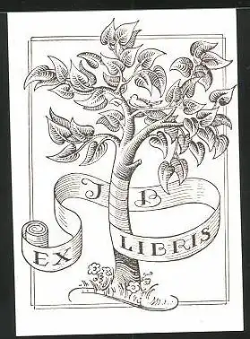 Exlibris J. B., Linde mit Vogelnest