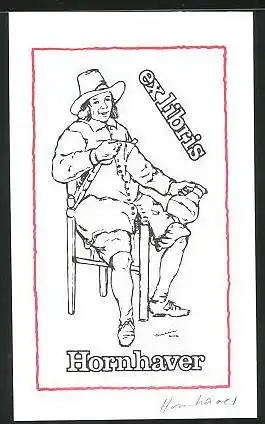 Exlibris Hornhaver, Mann mit Bierkrug am Sitzen