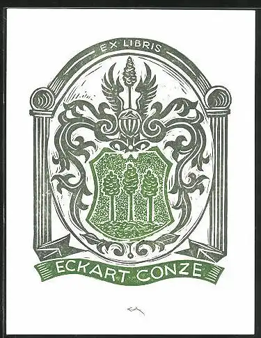 Exlibris Eckart Conze, Wappen mit Bäumen