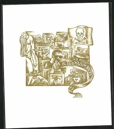 Exlibris B. Bapbapobou, Gesichter mit Waffen