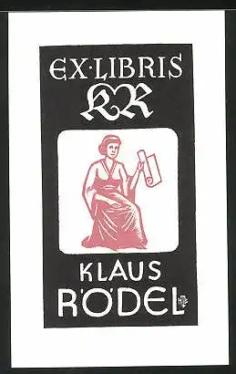 Exlibris Klaus Rödel, Frau mit Schriftrolle