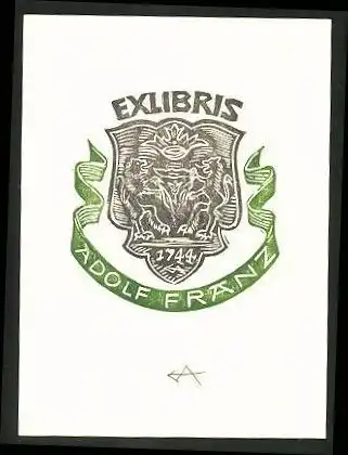 Exlibris Adolf Franz, Wappen mit Wölfen