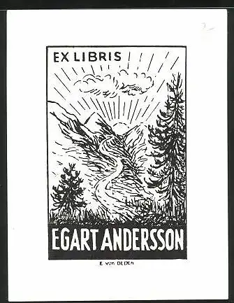 Exlibris Egart Andersson, Gebirgsmassiv mit Sonnenaufgang