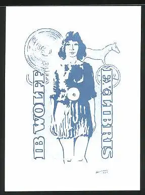 Exlibris Ib. Wolf, Frau im Kleid, Pferd