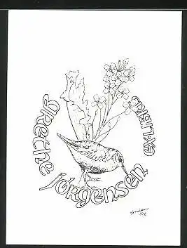 Exlibris Grete Jörgensen, Vögelchen und Blume