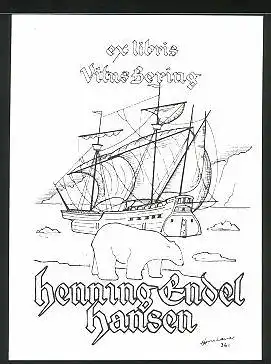 Exlibris Henning Endel Hansen, Segelschiff und Eisbär