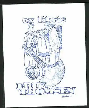 Exlibris Erik Thomsen, Mann mit Transportkorb auf dem Rücken