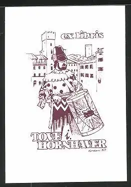 Exlibris Tove Hornhaver, Trommler in gemustertem Kostüm