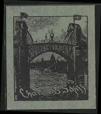 Exlibris Charlie B. Schiff, Brücke bei Nacht