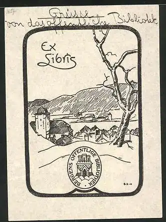 Exlibris Bergen, Stadtansicht Bergen, Öffentliche Bibliothek