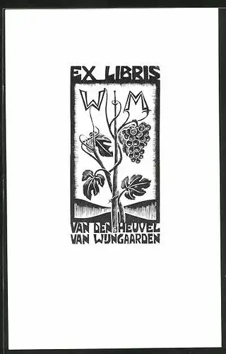 Exlibris Van Wungaarden, Traube mit Blume, Initialen WM