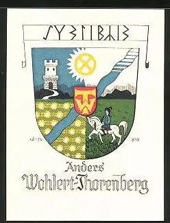 Exlibris Anders Wohlert-Thorenberg, Wappen mit Reiter und Burgturm