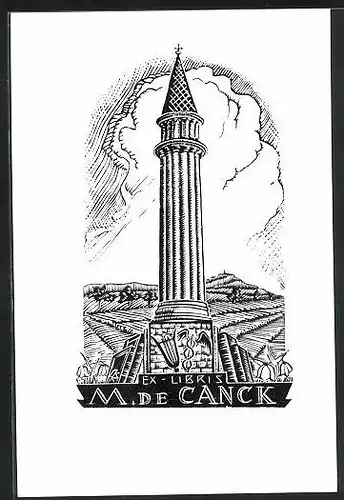 Exlibris M. De Canck, Kirchturm