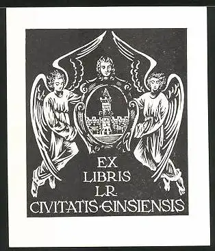 Exlibris L. R. Civitatis Einsiensis, Engel mit Burgturm