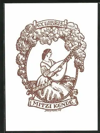 Exlibris Mitzi Kende, Schöne Frau spielt Laute