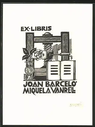 Exlibris Joan Barcelo Miquela Vanrel, Buch, Vase, Presse
