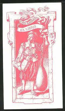 Exlibris Carl Claudius, Mandolinenspieler in edlem Anzug
