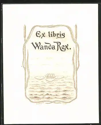 Exlibris Wanda Rex, Seepanorama mit Seerose und Sonnenaufgang