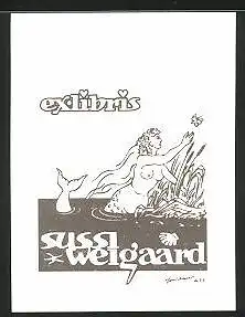 Exlibris Sussi Weigaard, Meernymphe spielt mit Schmetterling