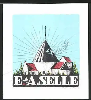 Exlibris E.-A. Selle, Haus mit Kegeldach