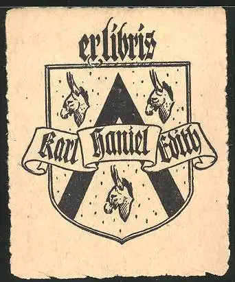 Exlibris Karl Haniel Edith, Wappen mit Eseln