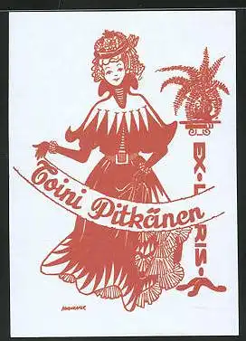 Exlibris Toini Pitkänen, Dame in gerüschtem Kleid