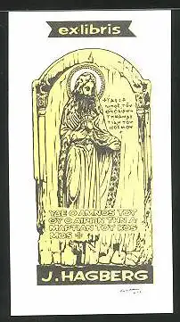 Exlibris J. Hagberg, Heiliger im Gewand mit Haloschein