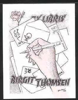 Exlibris Birgit Thomsen, Schreibende Hand und Briefumschläge