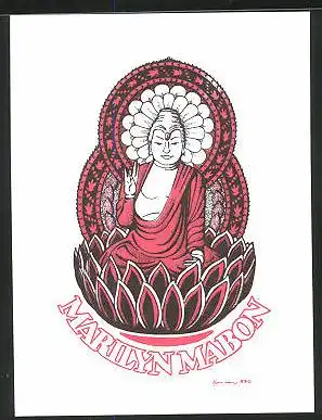 Exlibris Marilyn Mabon, Buddha sitzt in Lotusblüte