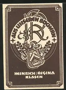 Exlibris Heinrich u. Regina Klasen, Wappen und Inititalen