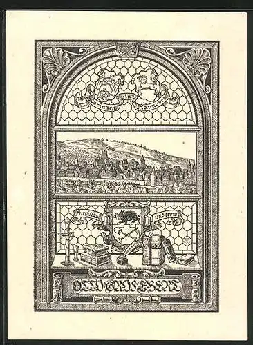 Exlibris Otto Grossbert, Fensterausblick einer der Stadt
