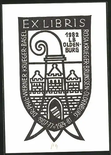 Exlibris Dr. Phil Werner Krueger, Rosa Krueger Brunssen, Wappen