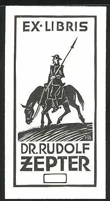 Exlibris Dr. Rudolf Zepter, Ritter mit Lanze und Pferd