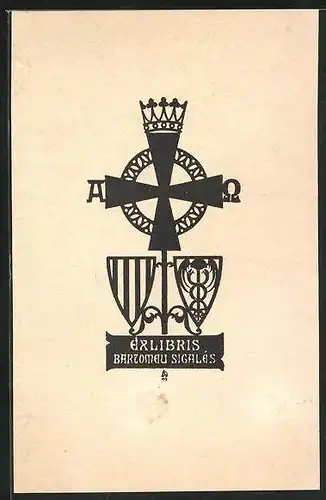 Exlibris Bartolomeu Sigales, Kreuz und Wappen