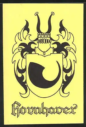 Exlibris Hornhaver, Wappen mit Horn, Ritterrüstung mit Hörnern