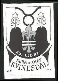 Exlibris Ebba & Olav Kvinesdal, Wappen mit Lilien