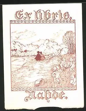 Exlibris Nahde, Putten tragen Bücher, Idylle mit Pärchen