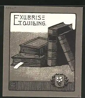 Exlibris T. Quilling, Bücher & Wappen