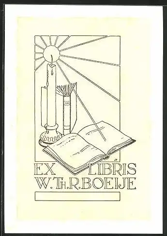 Exlibris W. Th. R. Boeije, Kerze, Buch