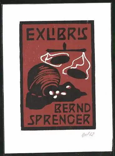 Exlibris Bernd Sprencer, Umgefallenes Gefäss & Waage