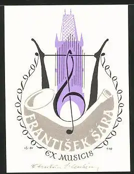 Exlibris Frantisek Sára, Notenschlüssel, Lyra